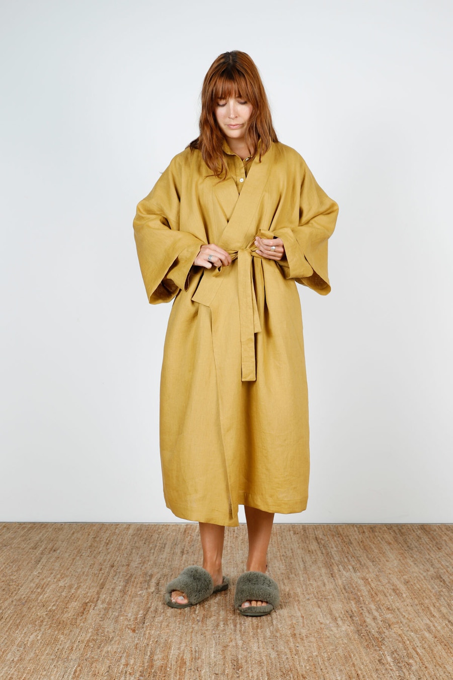 Front Tie Lichen Vintage Finish Linen Lucie Robe Make by TFS Sparrow Set