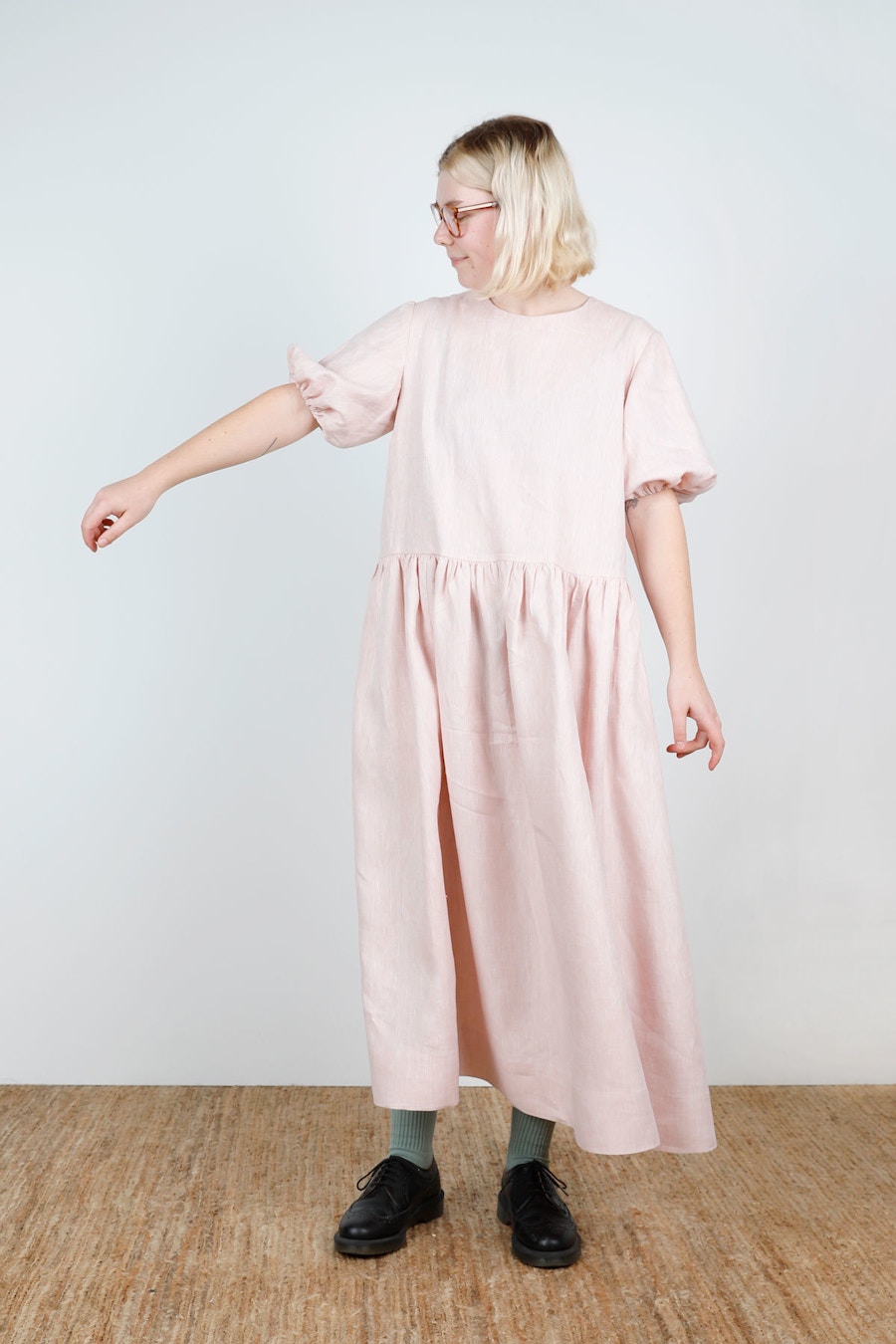 Arm Pink Salt Hemp Puff Sleeve Ivy Dress Make by TFS The Fabric Store