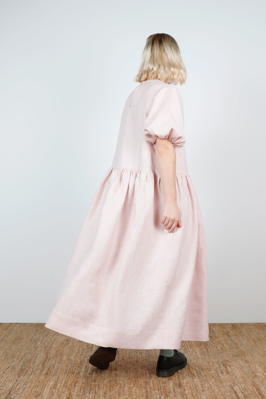 Back Arm Pink Salt Hemp Puff Sleeve Ivy Dress Make by TFS The Fabric Store