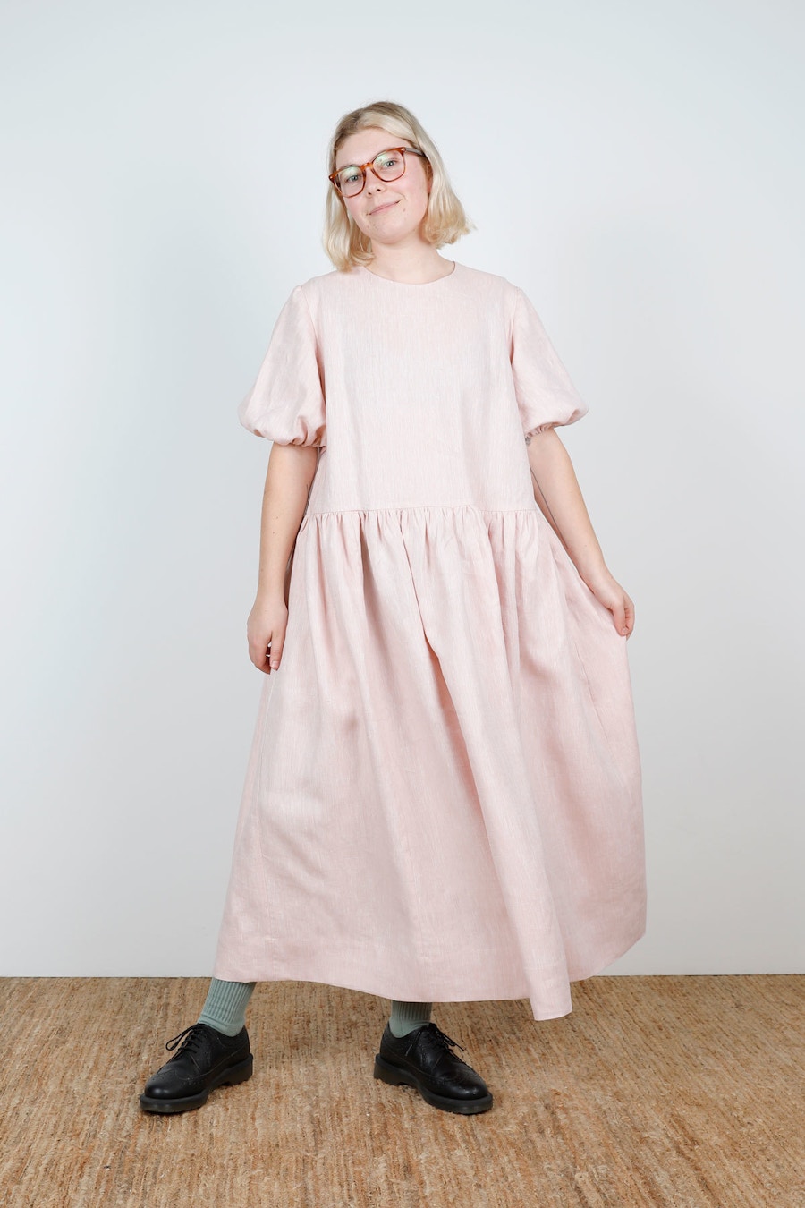Front Pink Salt Hemp Puff Sleeve Ivy Dress Make by TFS The Fabric Store