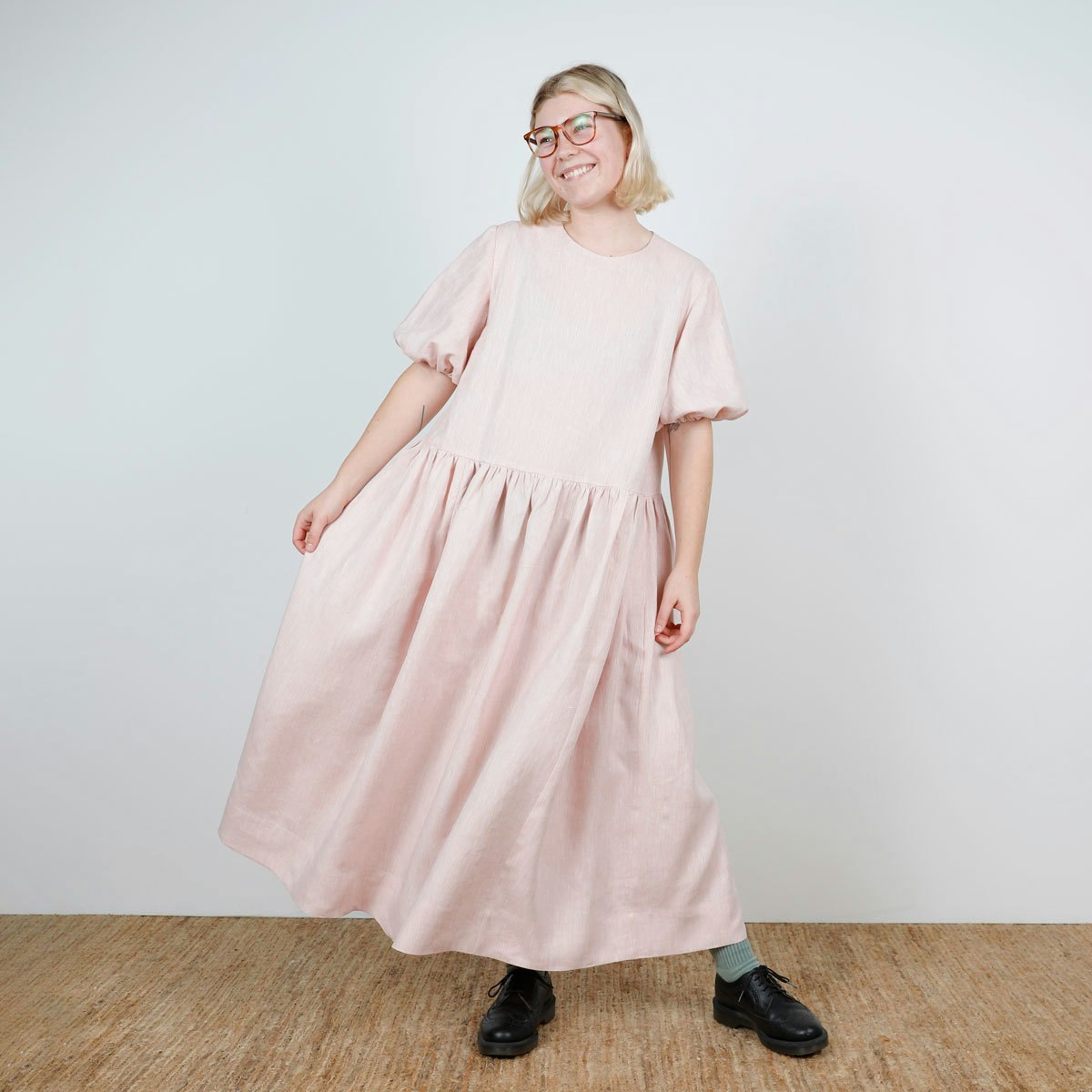 SQ Pink Salt Hemp Puff Sleeve Ivy Dress Make by TFS The Fabric Store