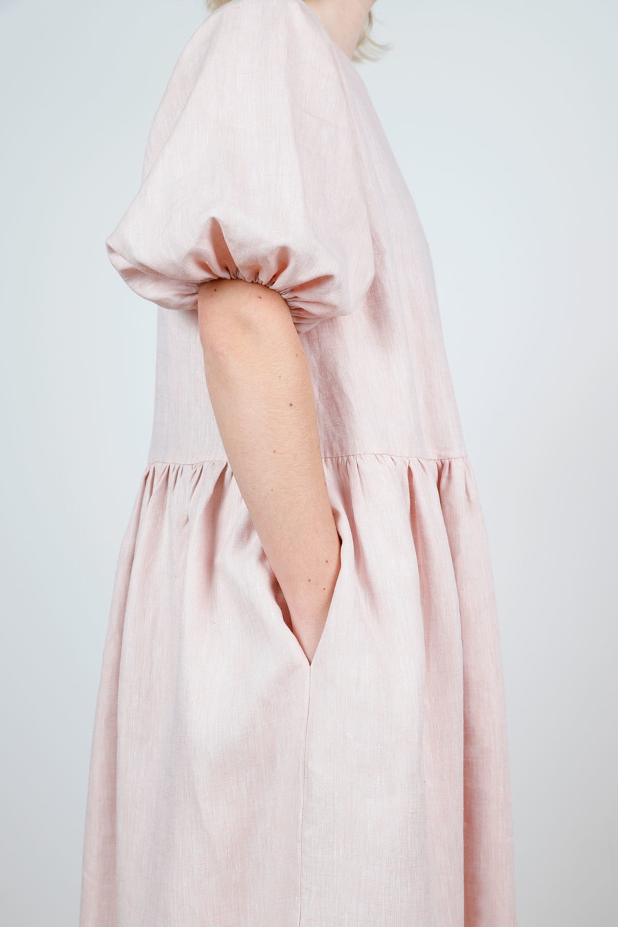 Side Pink Salt Hemp Puff Sleeve Ivy Dress Make by TFS The Fabric Store