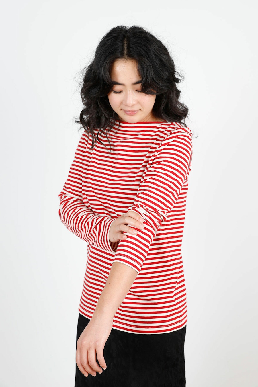 New Sleeve Crop Striped Make by TFS Boat Neck Fog Tee