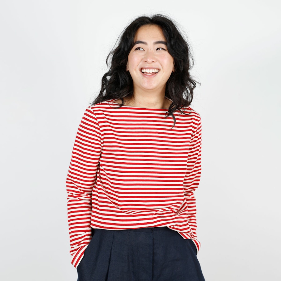 SQ Crop Striped Make by TFS Boat Neck Fog Tee