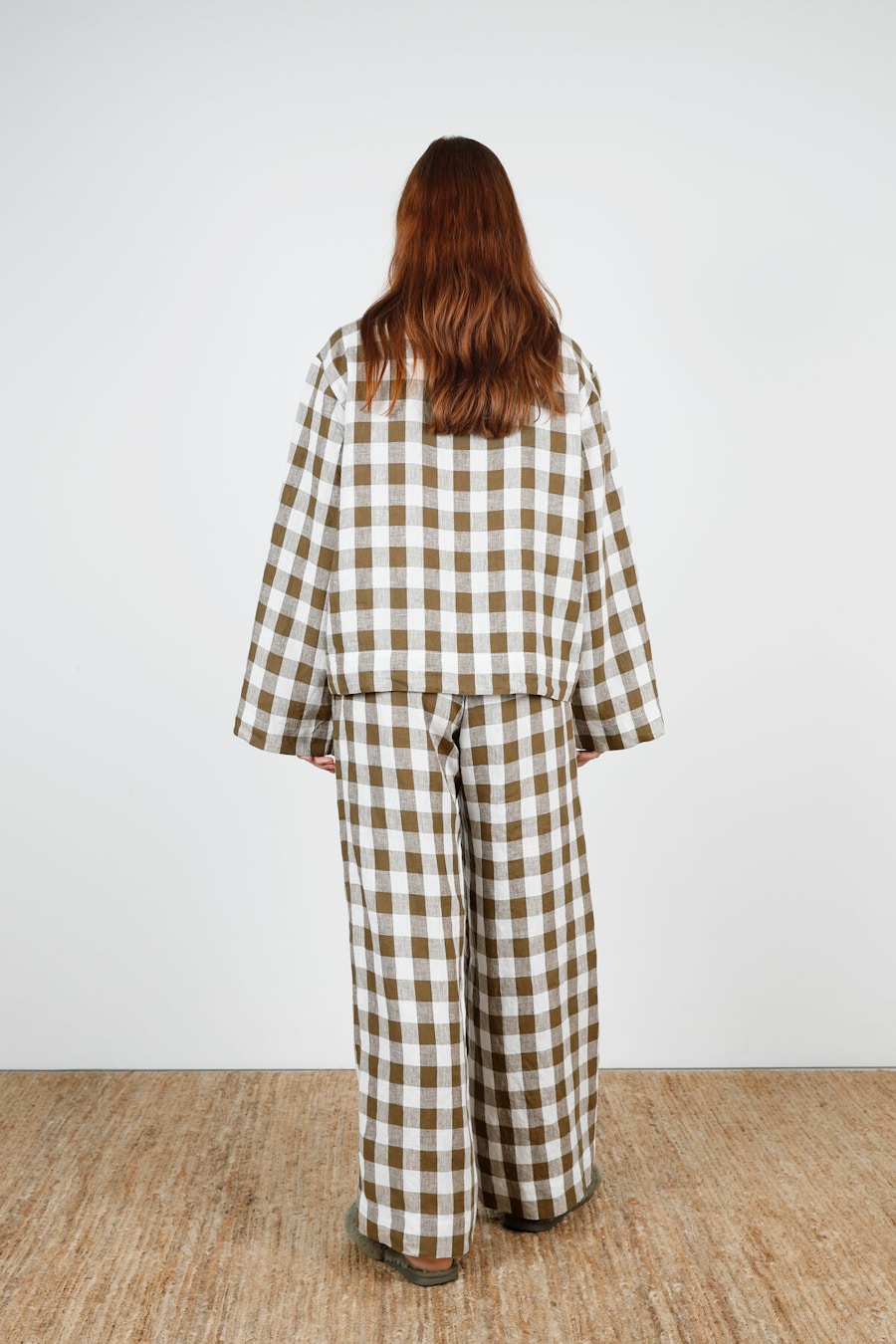 Back step Sleeve Olive Bold Gingham Linen Make by TFS Sparrow Set Lucie Robe