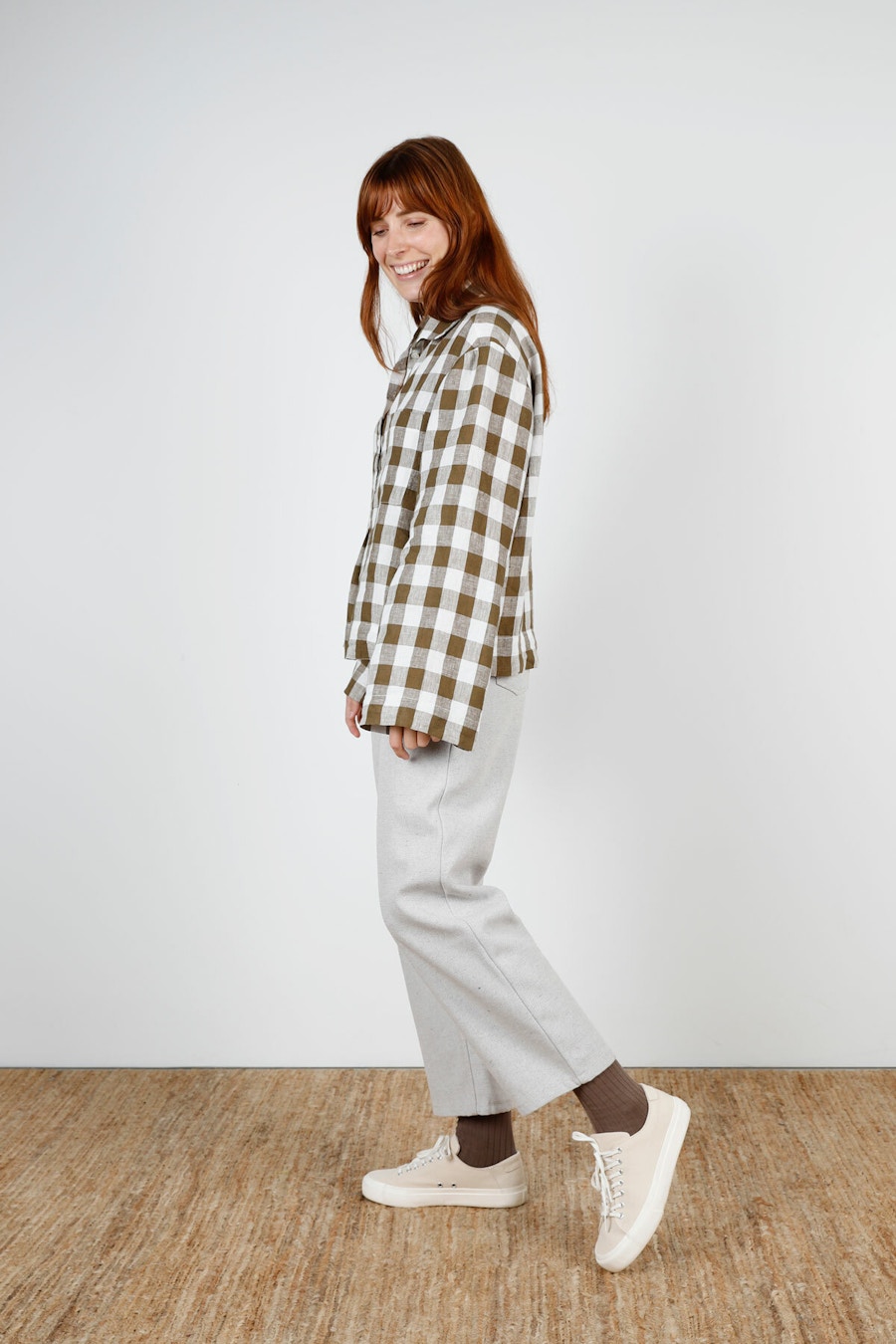 May Side step Sleeve Olive Bold Gingham Linen Make by TFS Sparrow Set Lucie Robe