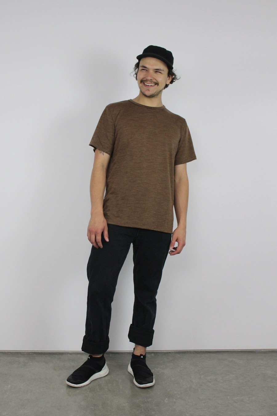 Elbe textiles sage merino tee shirt walnut marle fabric by the fabric store