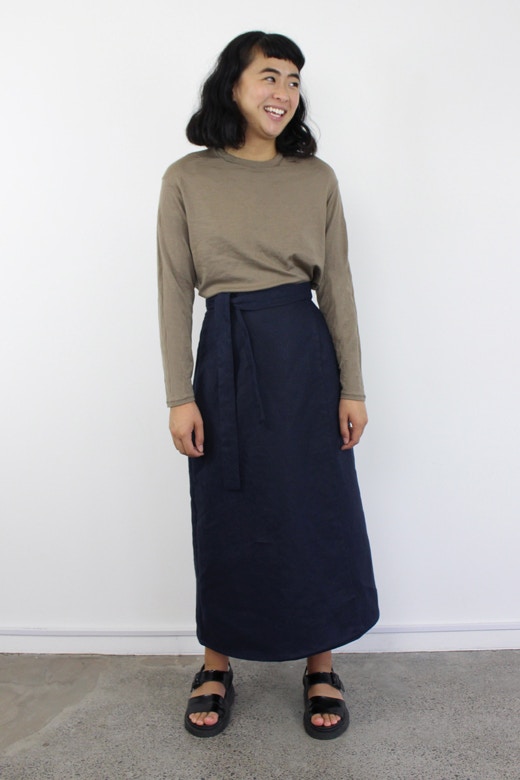 B option 2 navy linen peppermint wrap skirt fabric by the fabric store