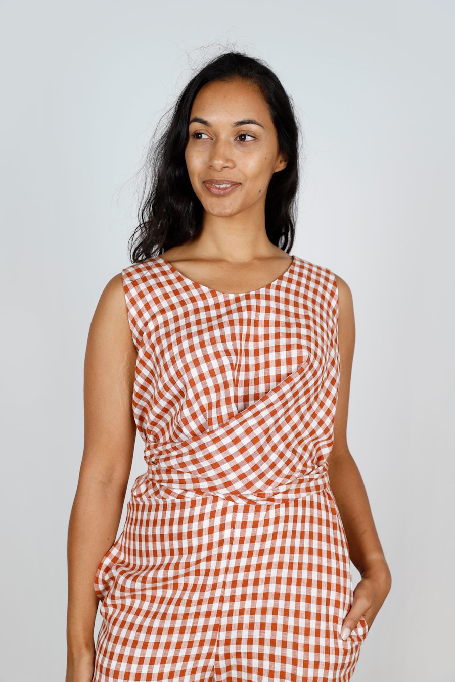 Close Mirri Jumpsuit Papercut Patterns Gingham Linen by The Fabric Store