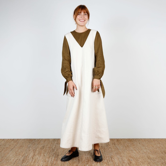 SQ Front Ivy Soften Studio Ora Pinafore Natural Upcycled Cotton