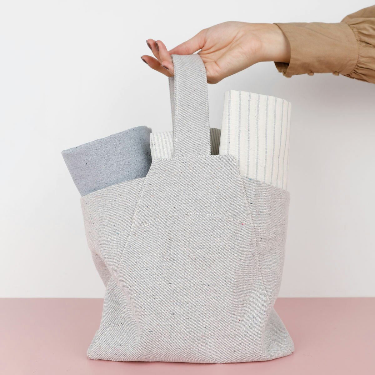 SQ Hand TYTKA Triangular Foldable Tote Pumice Speckle Upcycled Cotton