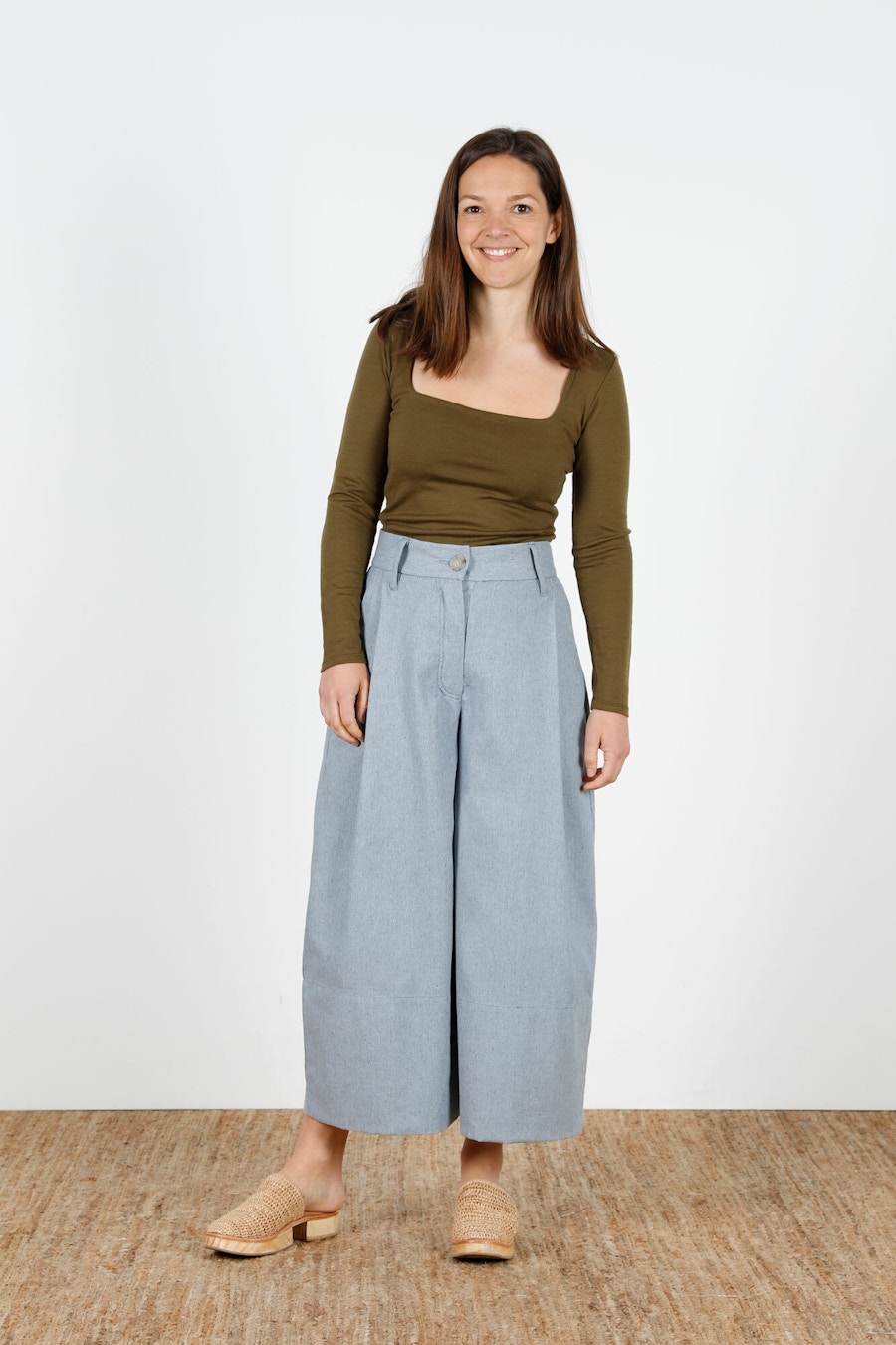 Front Olive ZQ Upcycled Cotton Twill Birgitta Helmersson Block Pants The Fabric Store Blog