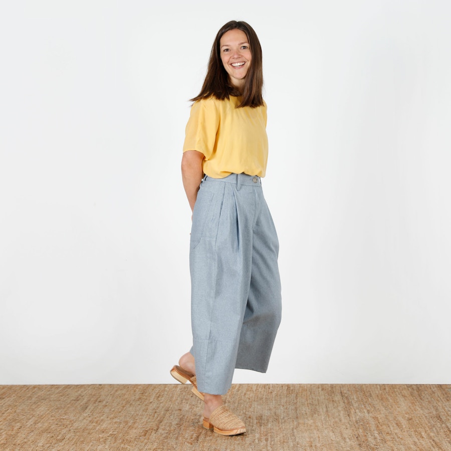 SQ Step Yellow Upcycled Cotton Twill Birgitta Helmersson Block Pants The Fabric Store Blog