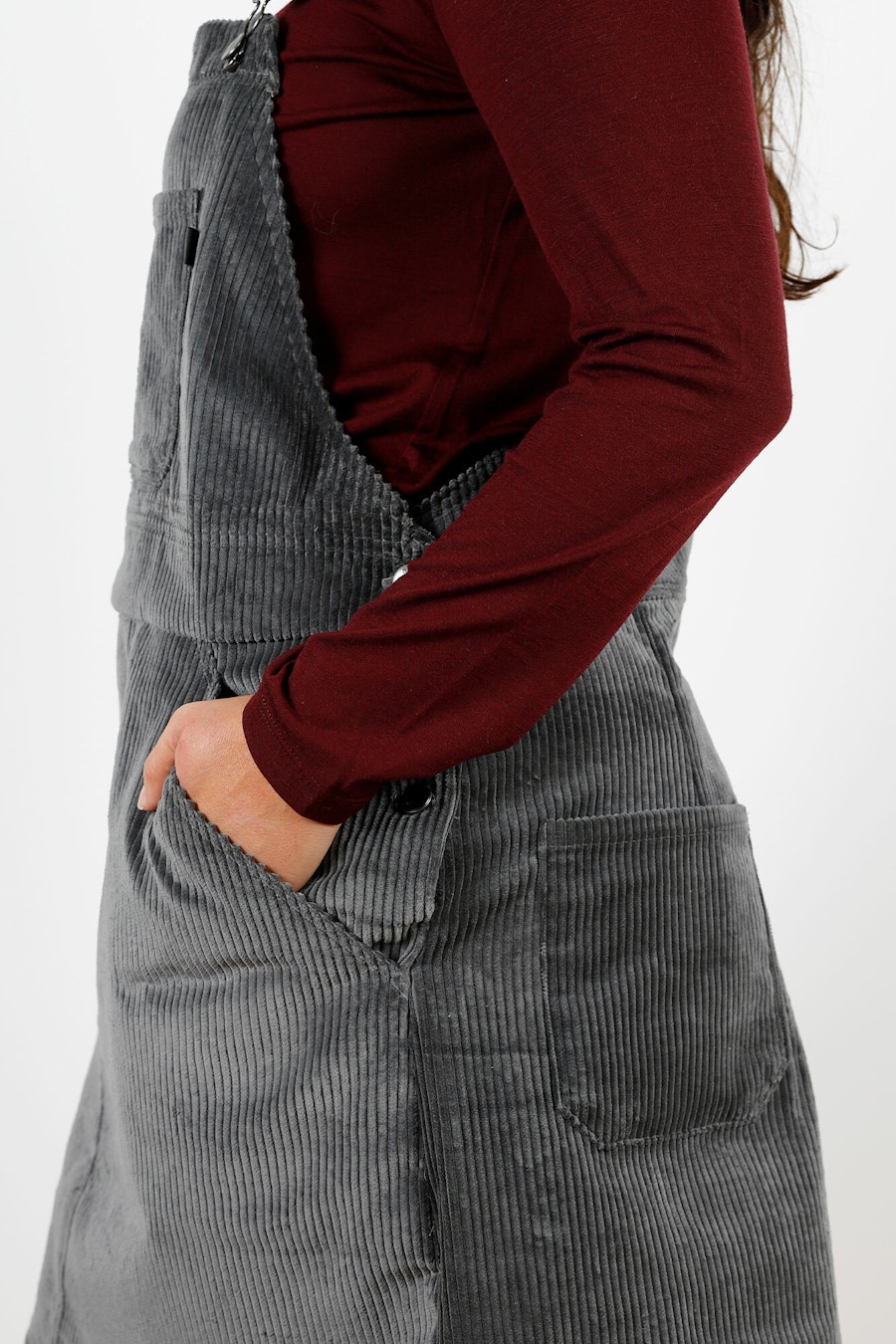 Margo Pinafore Side Detail Front pocket