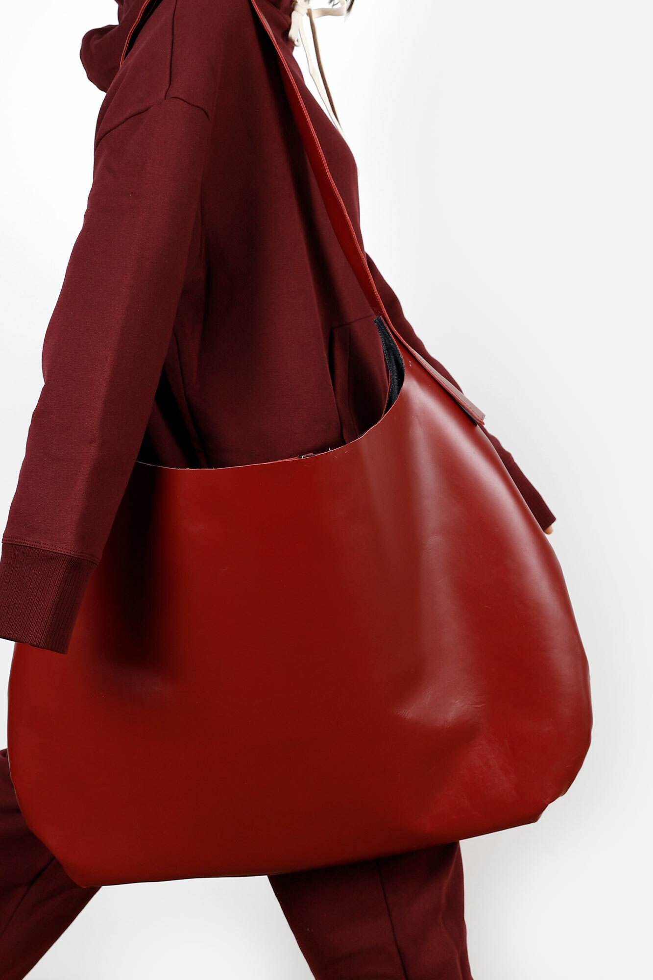 Large red sales leather handbag