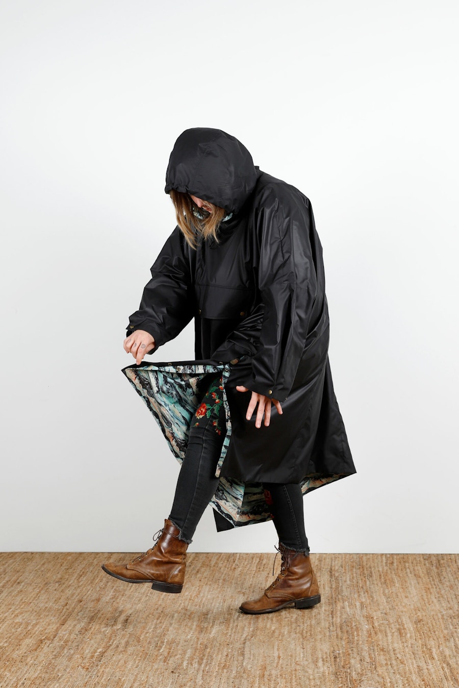 Becca Assembly Line Hoodie Poncho Black Side Kick
