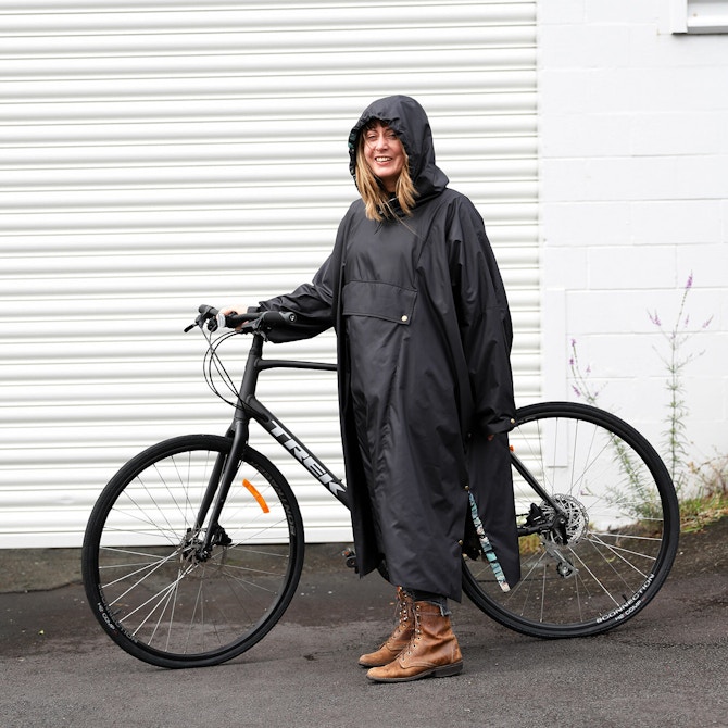 SQ Becca Assembly Line Hoodie Poncho Black With Bike Laughing