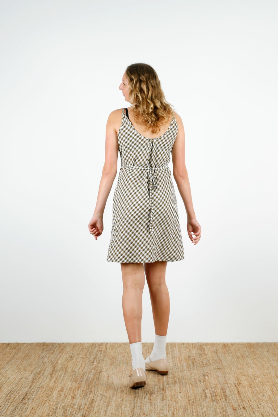 Beth Olive Gingham Back Looking Side