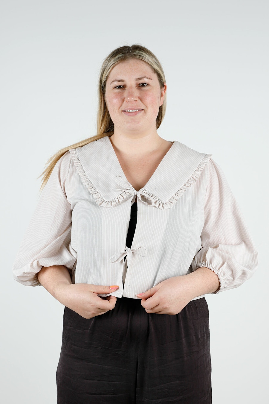 Jade Puff And Pencil Blouse Front Close