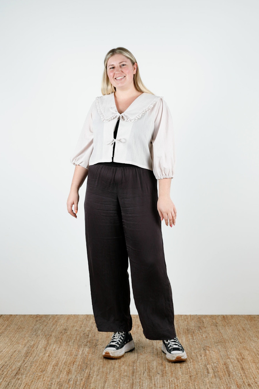 Jade Puff And Pencil Blouse Smiling Up