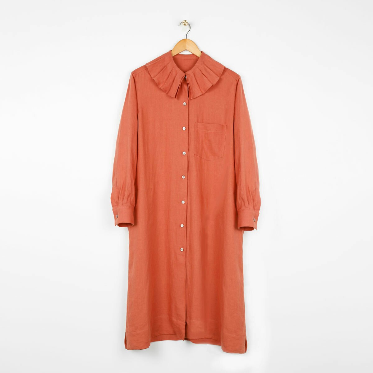 Bloom Shirt Pleated Collar Red Clay Linen